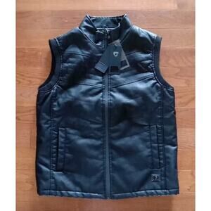 Fried Denim NYC | Men’s Large Black Faux Leather Quilted Zip Vest Motorcycle